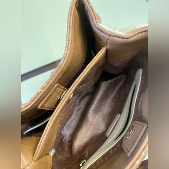 Samoe Square Top Handle Bag Mixed Colors Pockets Size 10H X 8L Brown Tan Beige - Picture 8 of 16